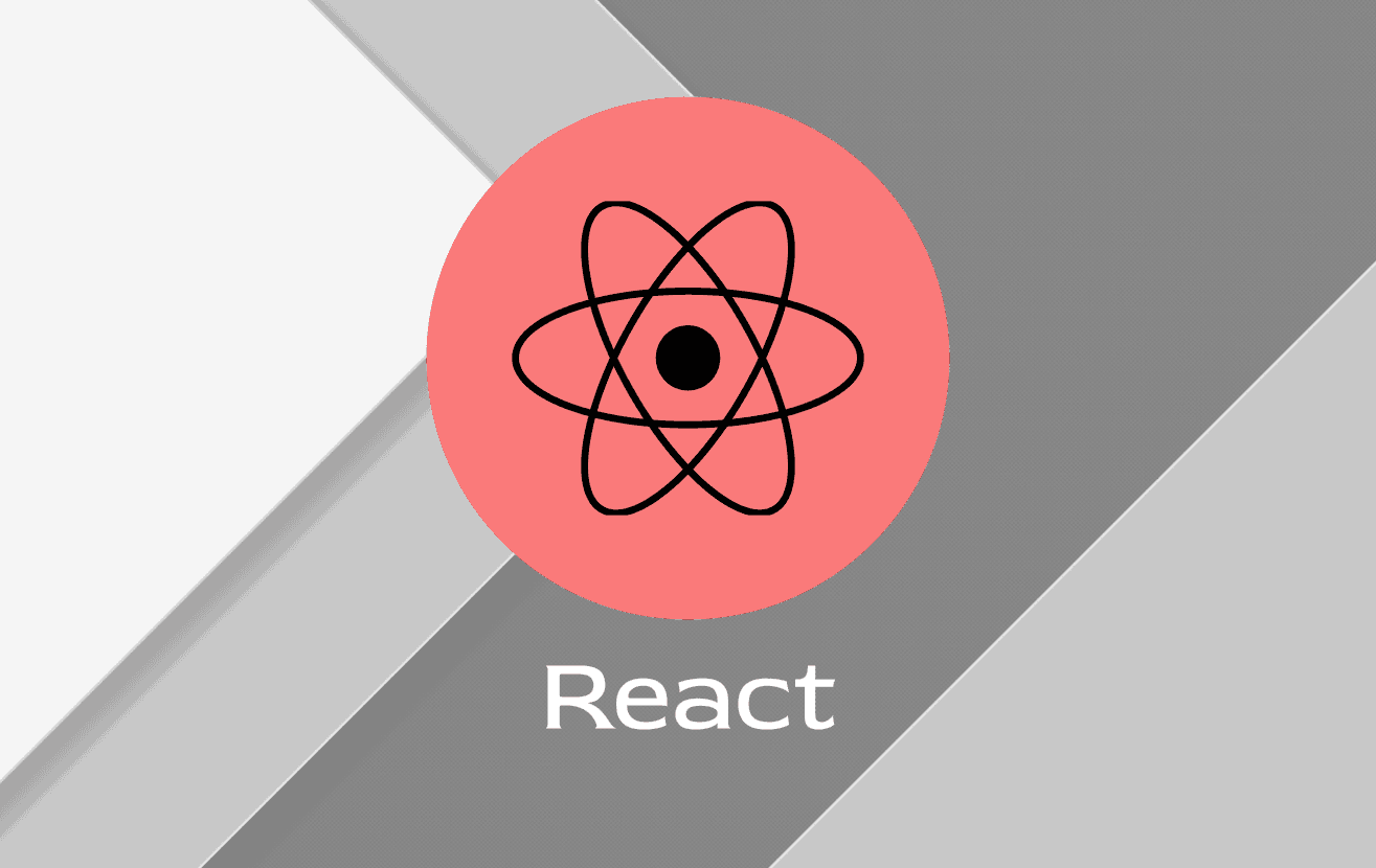 React logo inside a red circle with gray scaled background 